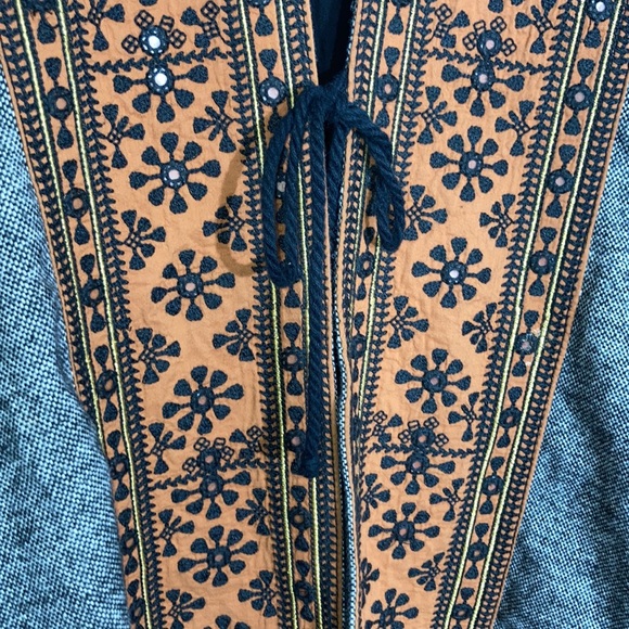 FREE PEOPLE Nomad Tweed Duster Wool Coat Long Jacket Lined Embroidered Boho Chic - Picture 6 of 13